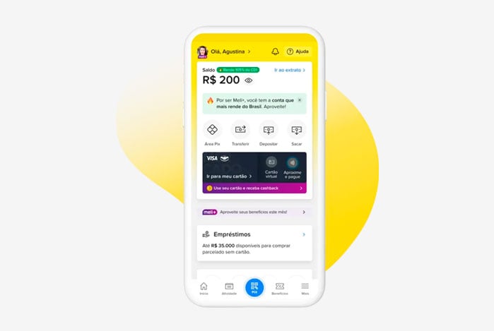 Imagem que ilustra a interface do app Conta Mercado Pago